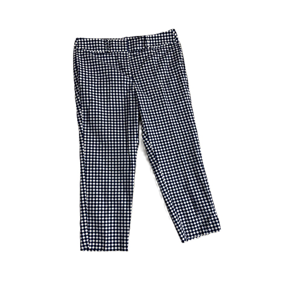 Ann Taylor Factory White Blue Polka Dot Cropped Slim Fit Pants Size 12